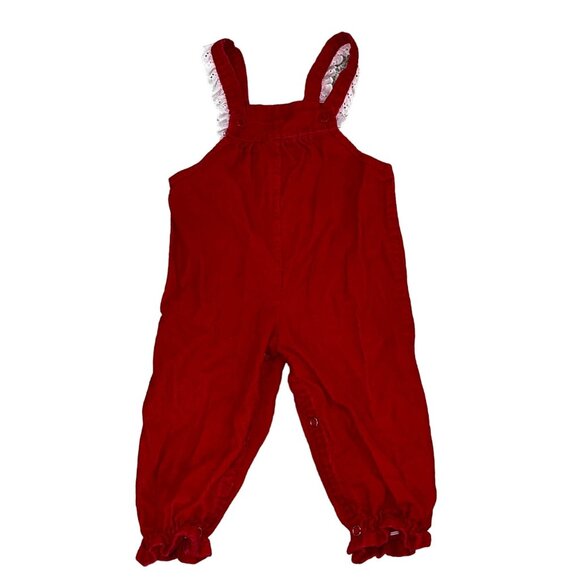 Vintage Red Corduroy Overalls With Lace Straps - 24 Months - Picture 1 of 5